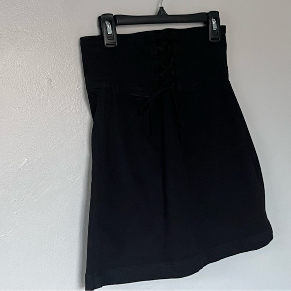 Express Tie Lace Up Stretch Pencil Knee Length Mini Skirt Black Small XS 2 - Picture 4 of 10